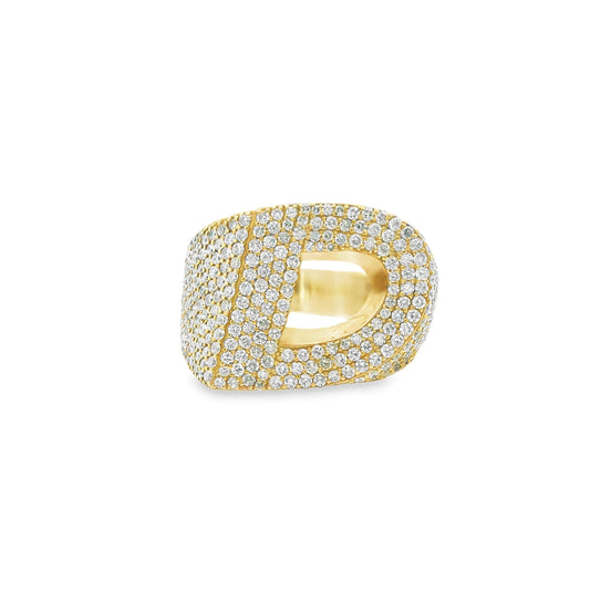 3.50 cttw. Whitte Diamond "D" Signet Ring in 10K Yellow Gold 9.25US 17.8g.