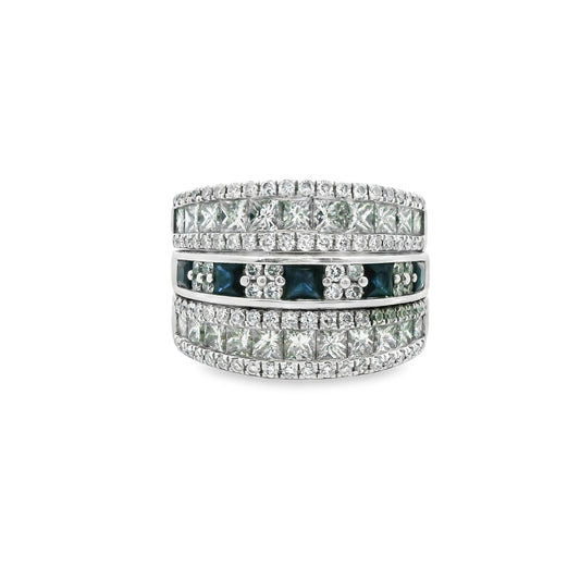 1.30cttw. White Diamond & Blue Sapphire Ring In 18k White Gold 7US 5.9g.