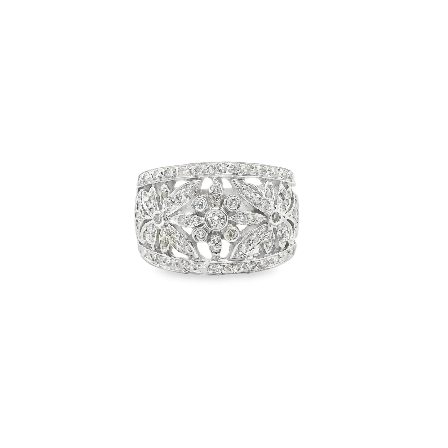 1.20 cttw. White Diamond Flower Fashion Ring in 14k White Gold 7.5US 8.70g
