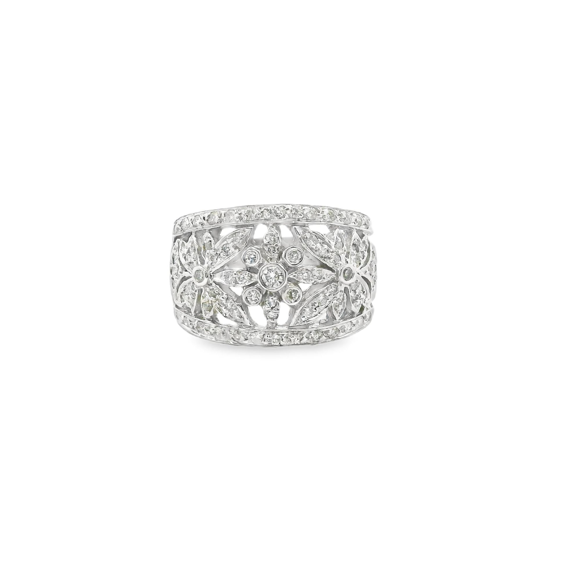 1.20 cttw. White Diamond Flower Fashion Ring in 14k White Gold 7.5US 8.70g
