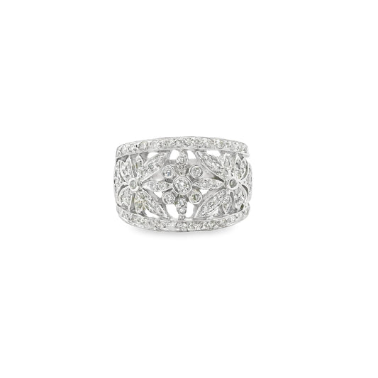 1.20 cttw. White Diamond Flower Fashion Ring in 14k White Gold 7.5US 8.70g