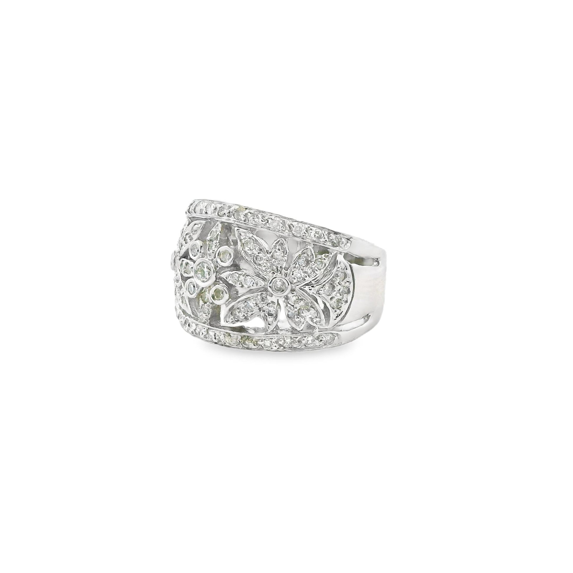 1.20 cttw. White Diamond Flower Fashion Ring in 14k White Gold 7.5US 8.70g