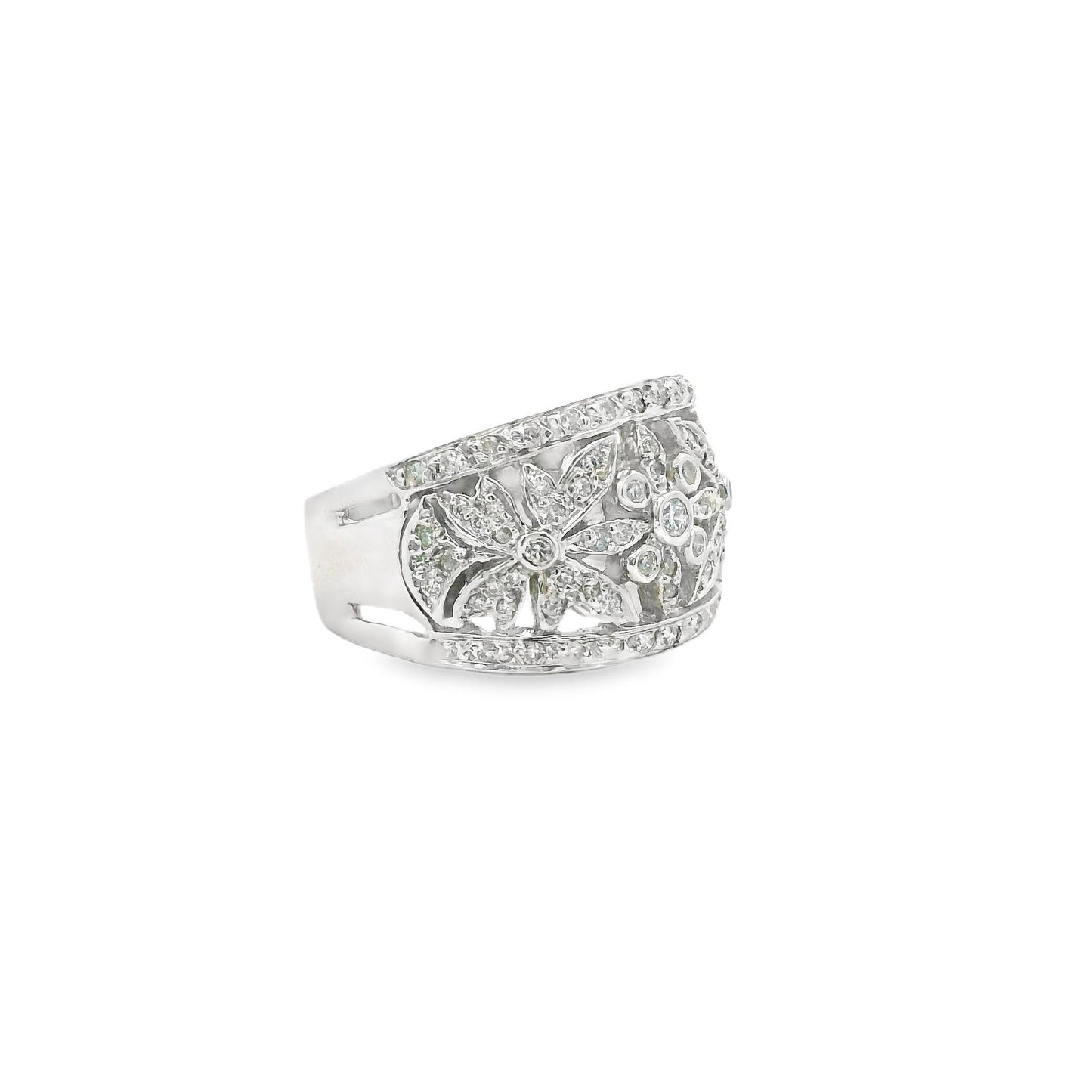 1.20 cttw. White Diamond Flower Fashion Ring in 14k White Gold 7.5US 8.70g
