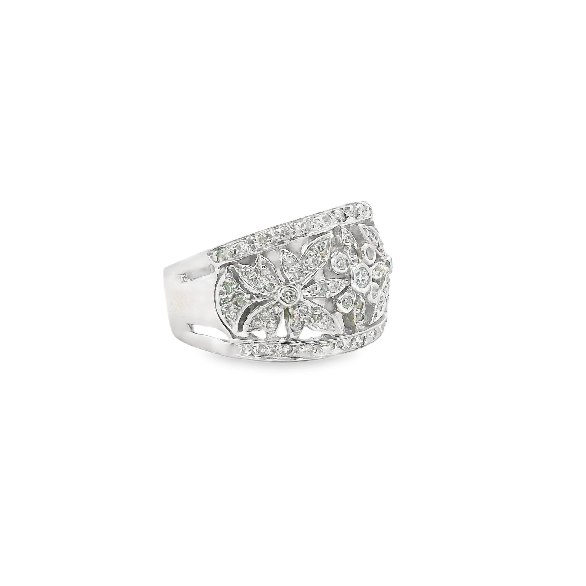 1.20 cttw. White Diamond Flower Fashion Ring in 14k White Gold 7.5US 8.70g