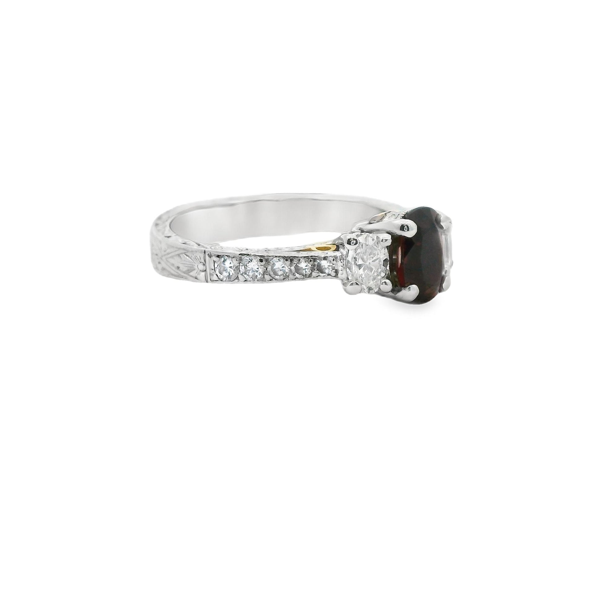 1.23 Ruby& White Diamond Ring in Platinum 7.75US. 8.33g.