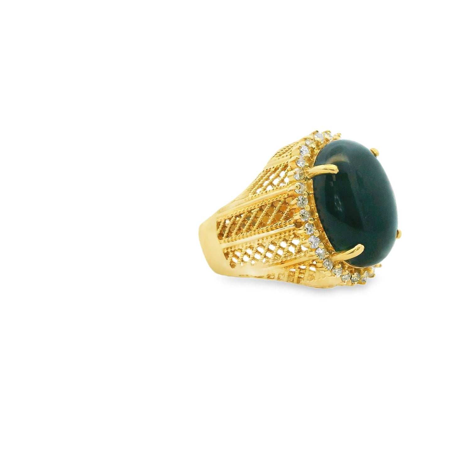 Black Onyx & 0.45cttw. White Diamond Cocktail Ring in 18k Yellow Gold 7.5US 13g