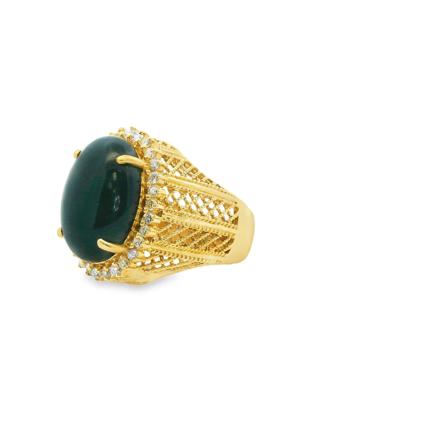 Black Onyx & 0.45cttw. White Diamond Cocktail Ring in 18k Yellow Gold 7.5US 13g
