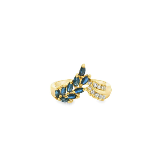 Blue Sapphire & White Diamond Ring in 14k Yellow Gold 3.7g 8US