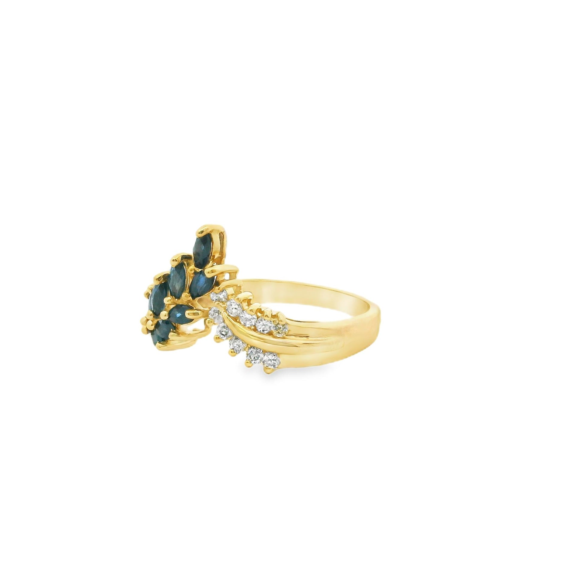 Blue Sapphire & White Diamond Ring in 14k Yellow Gold 3.7g 8US