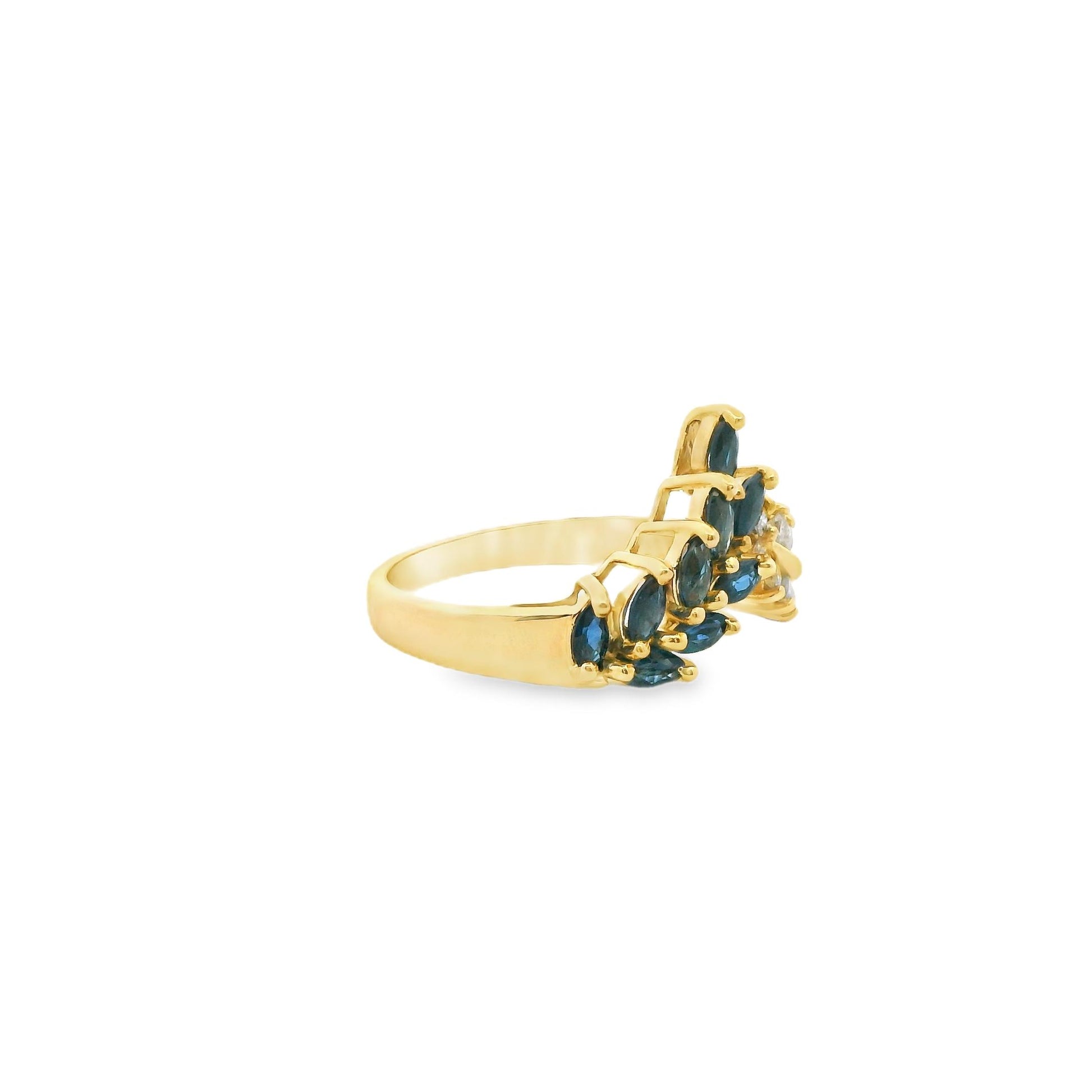 Blue Sapphire & White Diamond Ring in 14k Yellow Gold 3.7g 8US