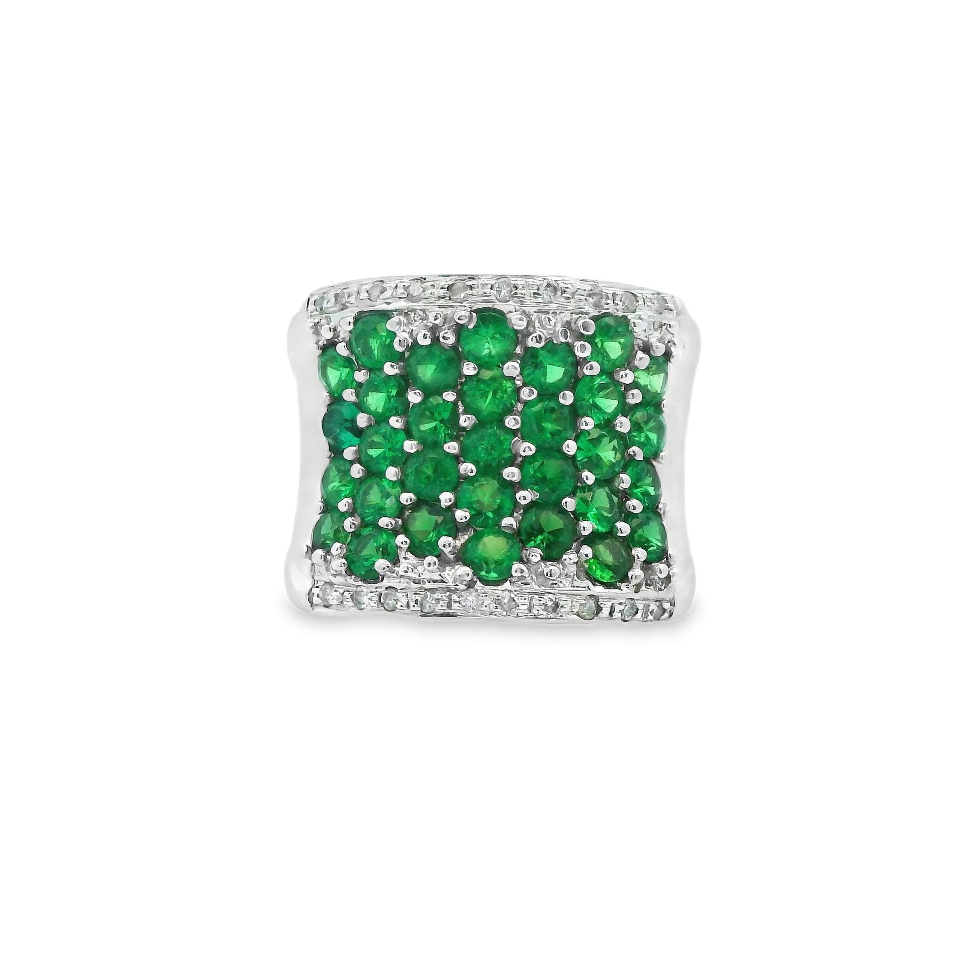 1cttw. Tsavorite & White Diamond Fashion Ring in 14k White Gold 5US 7.88g.