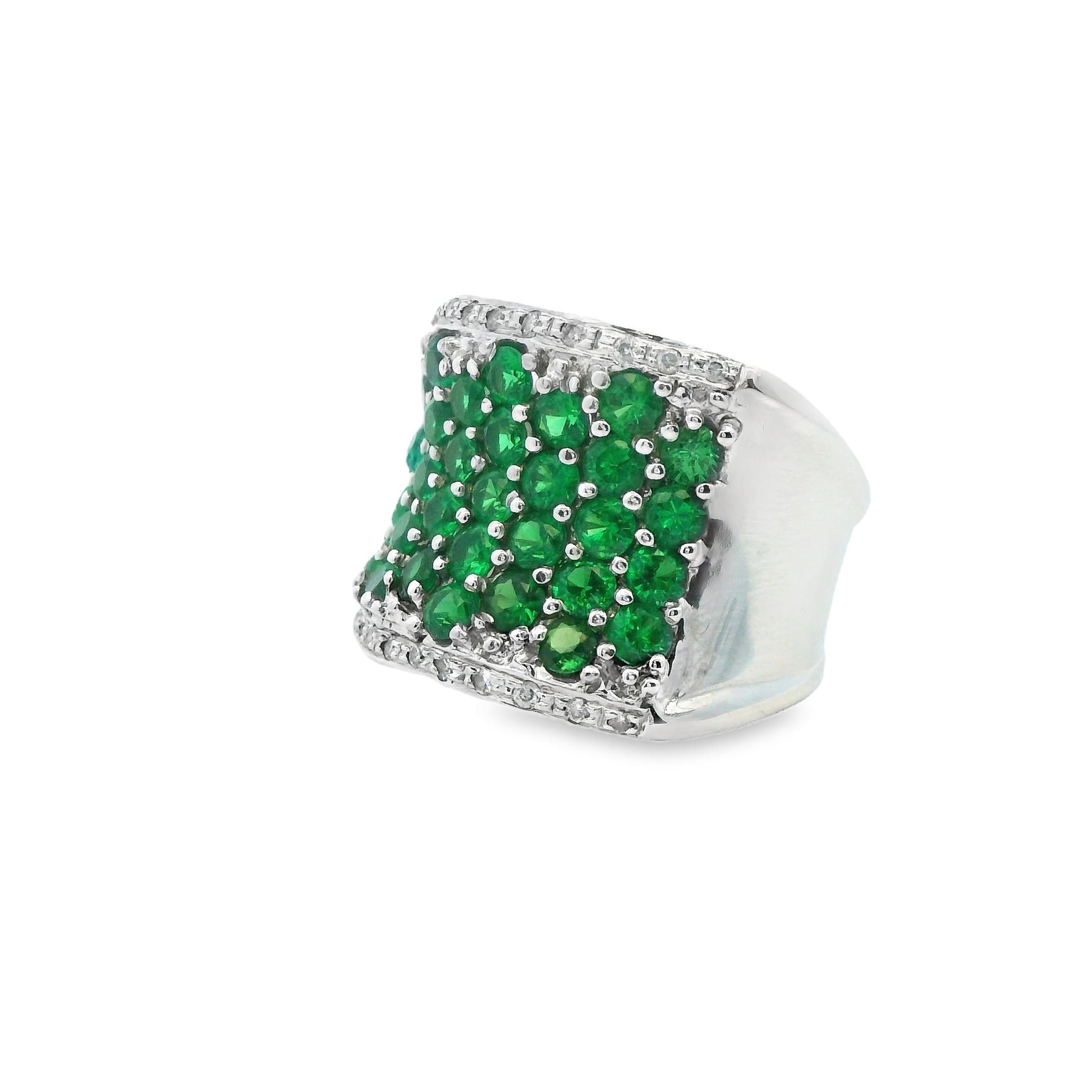 1cttw. Tsavorite & White Diamond Fashion Ring in 14k White Gold 5US 7.88g.