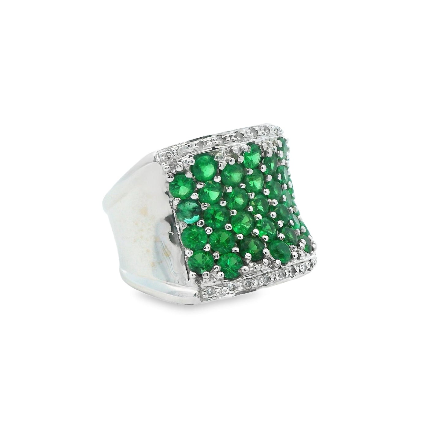 1cttw. Tsavorite & White Diamond Fashion Ring in 14k White Gold 5US 7.88g.