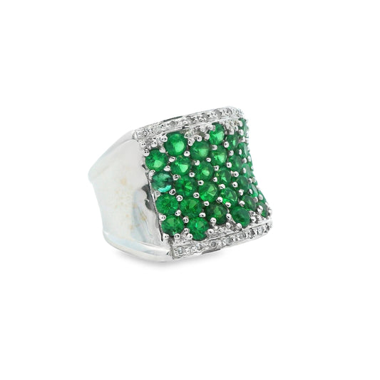 1cttw. Tsavorite & White Diamond Fashion Ring in 14k White Gold 5US 7.88g.