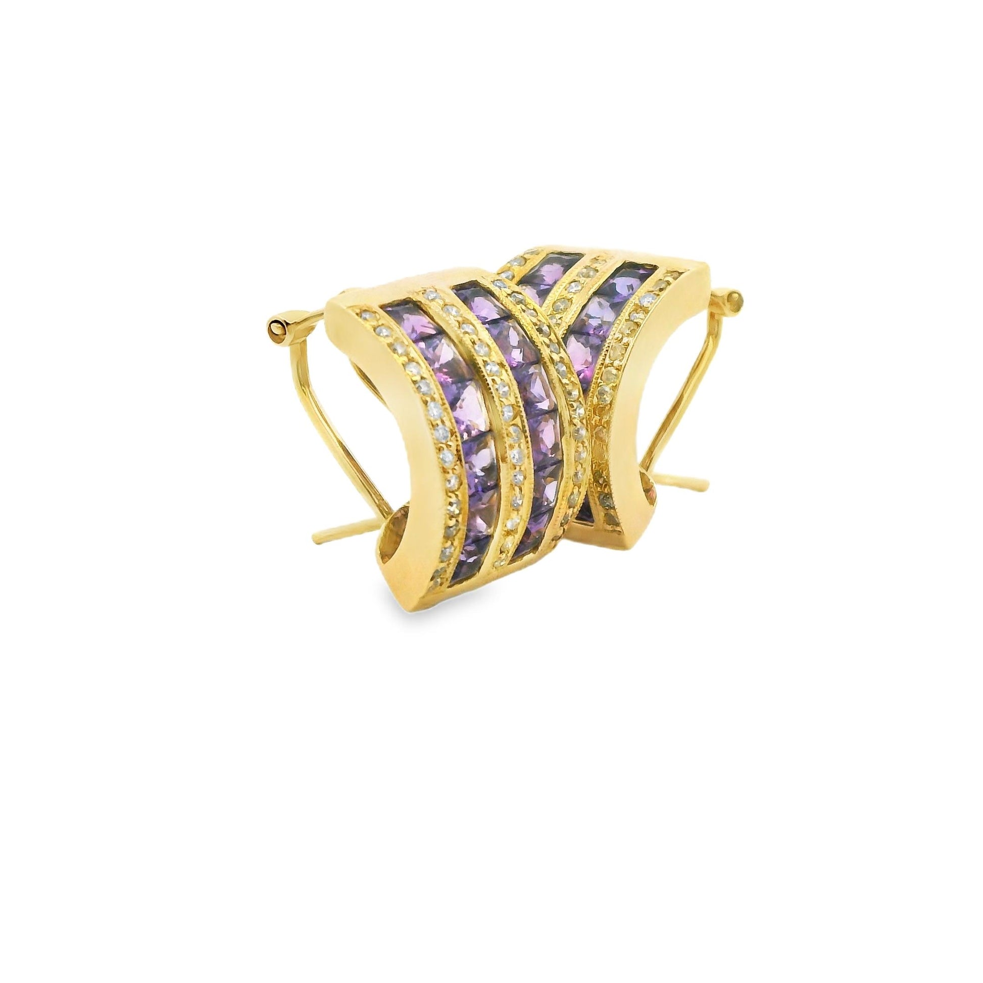 14k Yellow Gold Amethyst & White Diamond Earrings 10.06g.