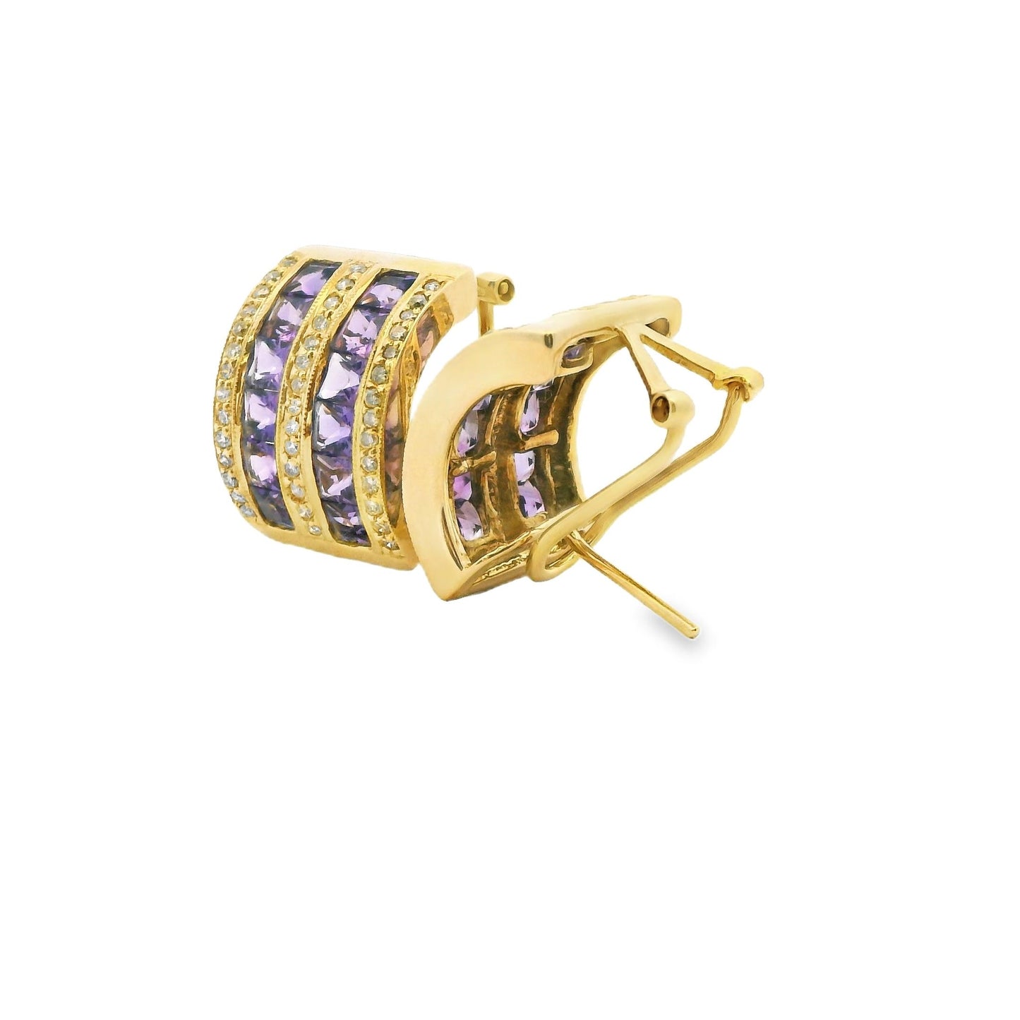 14k Yellow Gold Amethyst & White Diamond Earrings 10.06g.