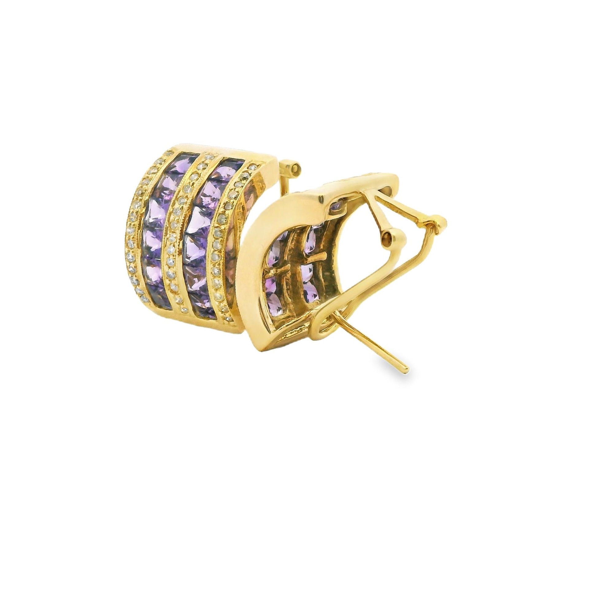 14k Yellow Gold Amethyst & White Diamond Earrings 10.06g.