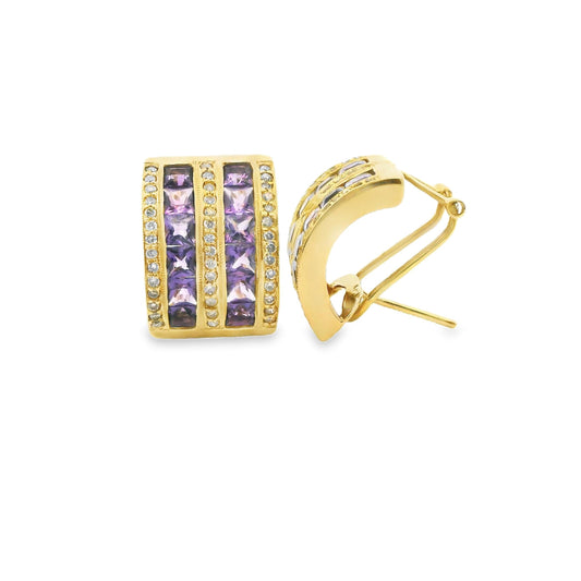 14k Yellow Gold Amethyst & White Diamond Earrings 10.06g.