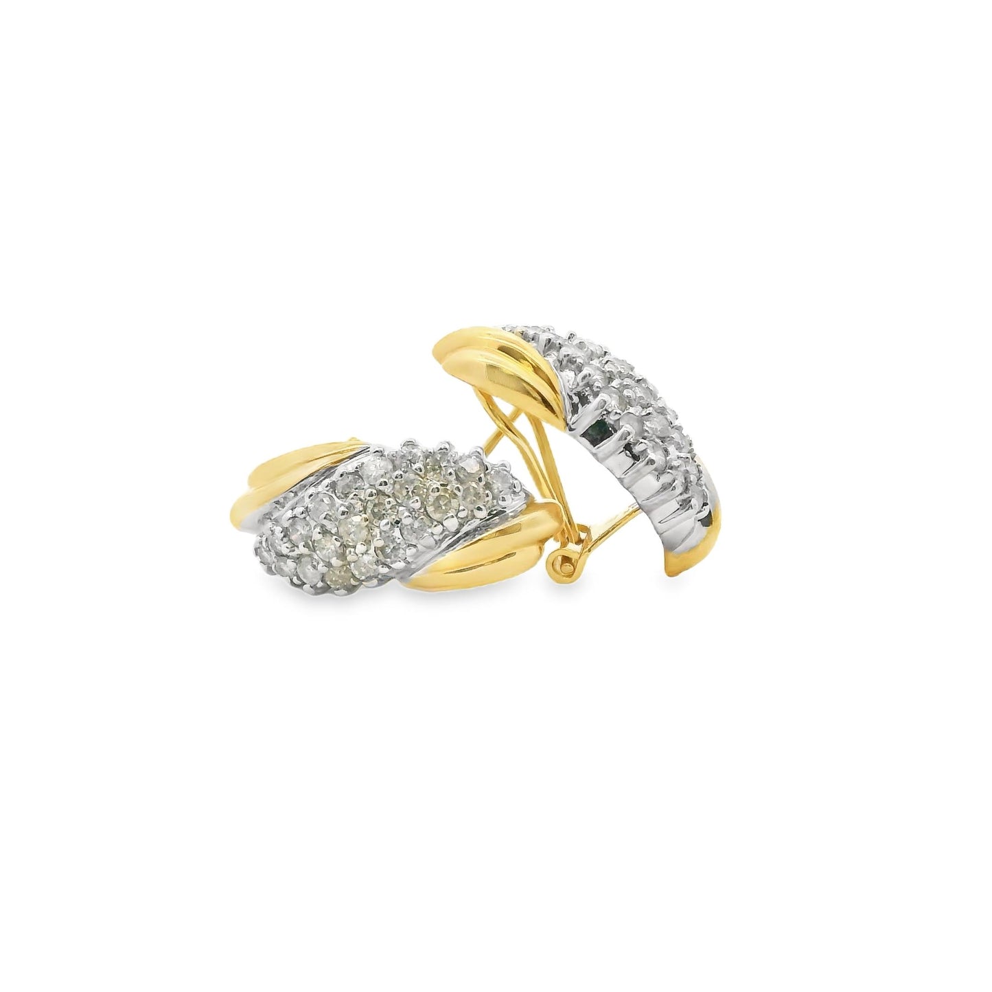 1.32cttw. White Diamond Vintage Earring in 14k Two Toned Gold 6.28g.
