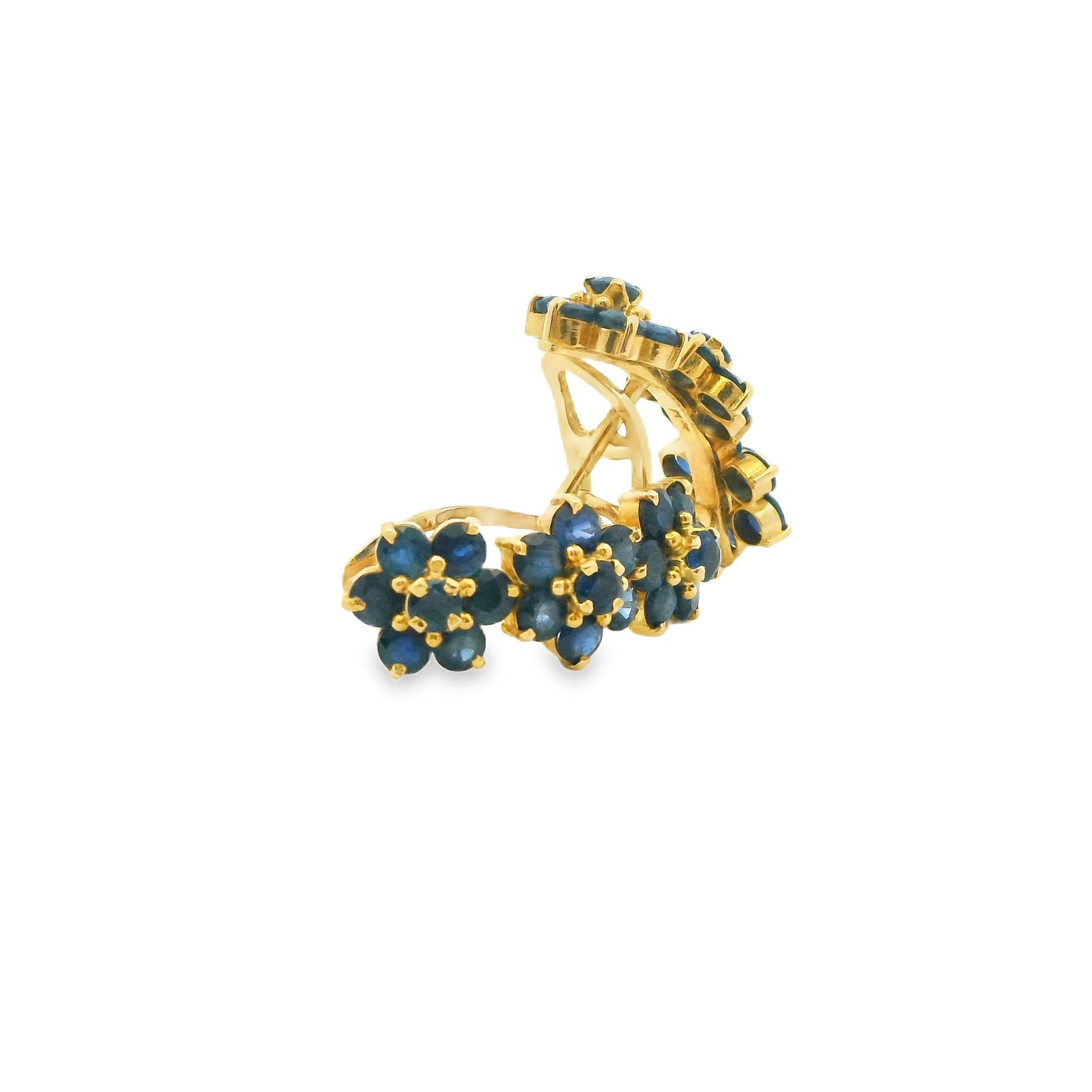 4.60cttw. Blue Sapphire  Flower Earrings in 12k Yellow Gold 4.86g.