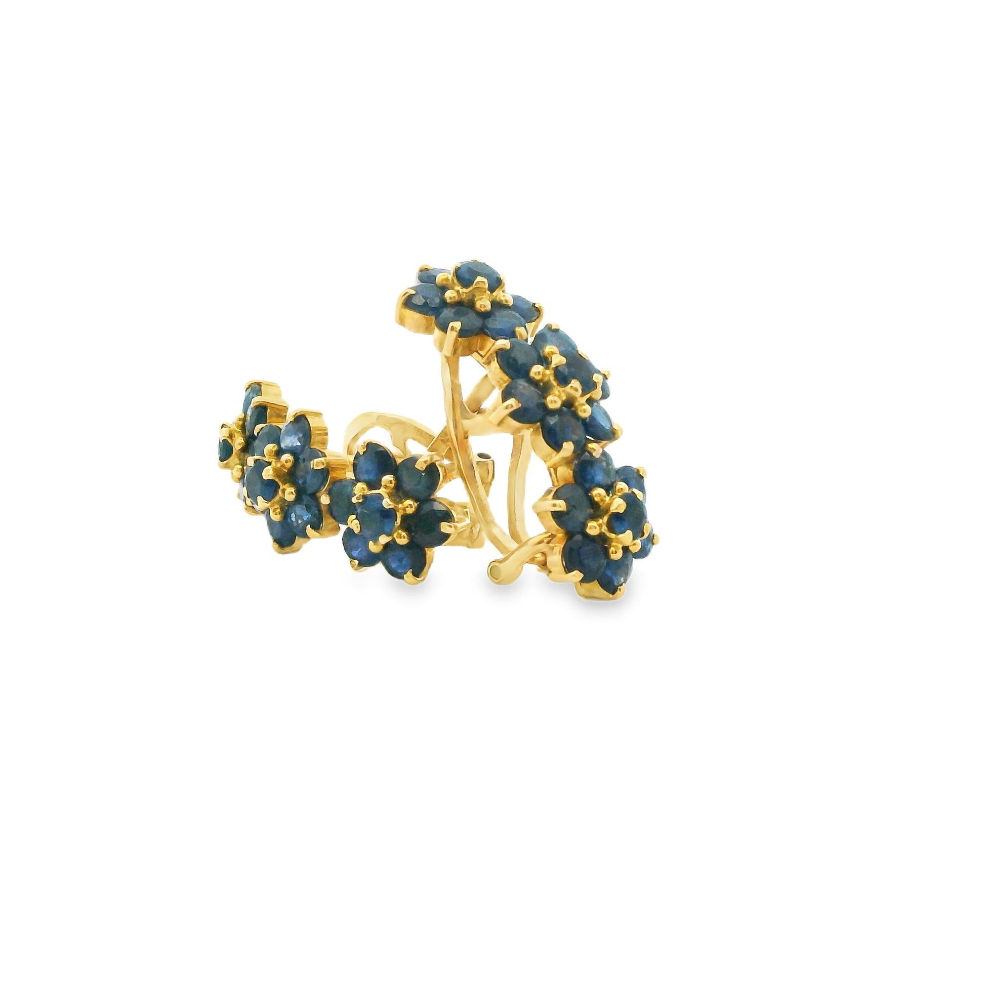 4.60cttw. Blue Sapphire  Flower Earrings in 12k Yellow Gold 4.86g.