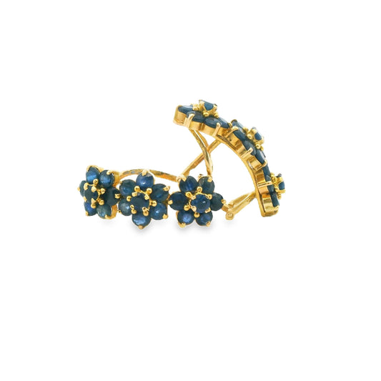 4.60cttw. Blue Sapphire  Flower Earrings in 12k Yellow Gold 4.86g.