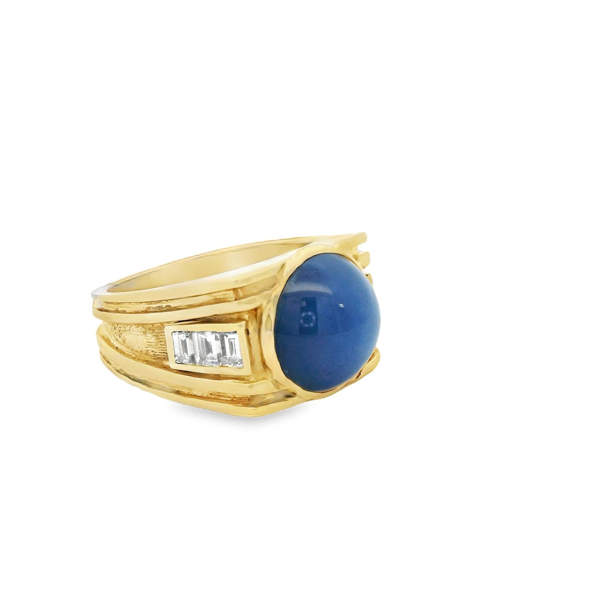 Blue Star Sapphire & White Diamond Ring in 14k Yellow  Gold 8US 9.79g.