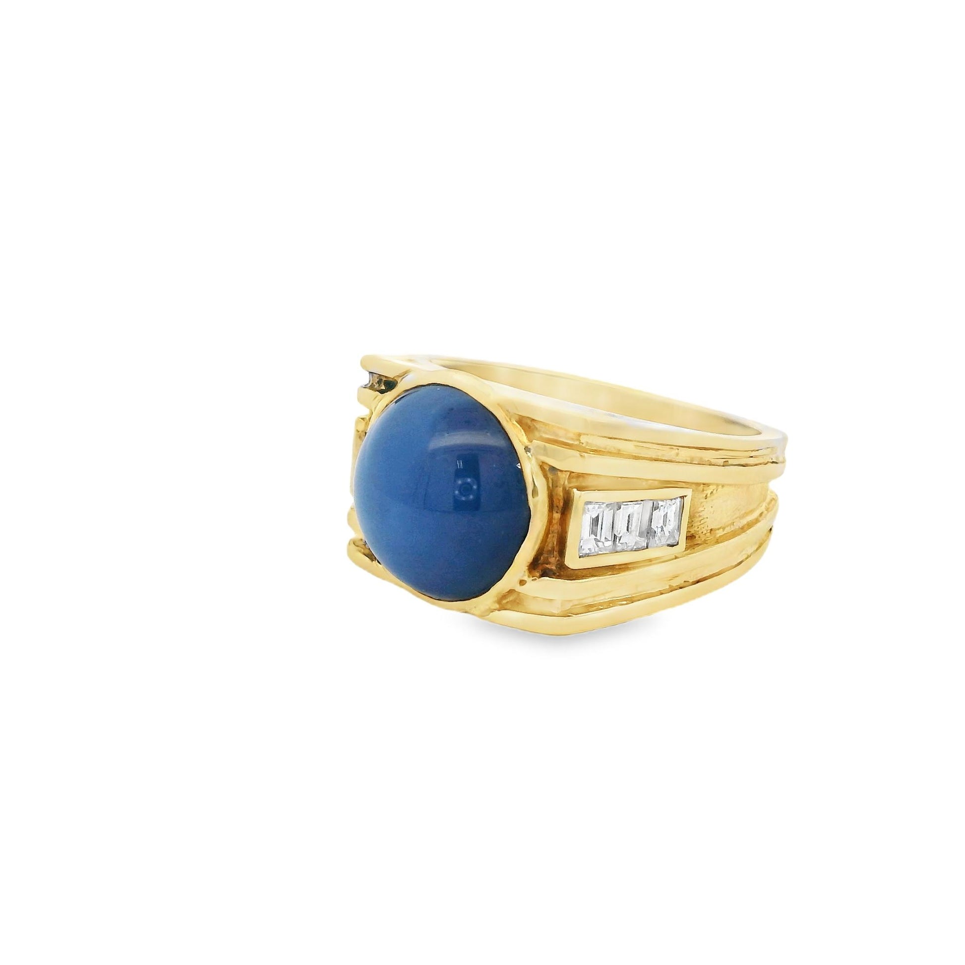 Blue Star Sapphire & White Diamond Ring in 14k Yellow  Gold 8US 9.79g.