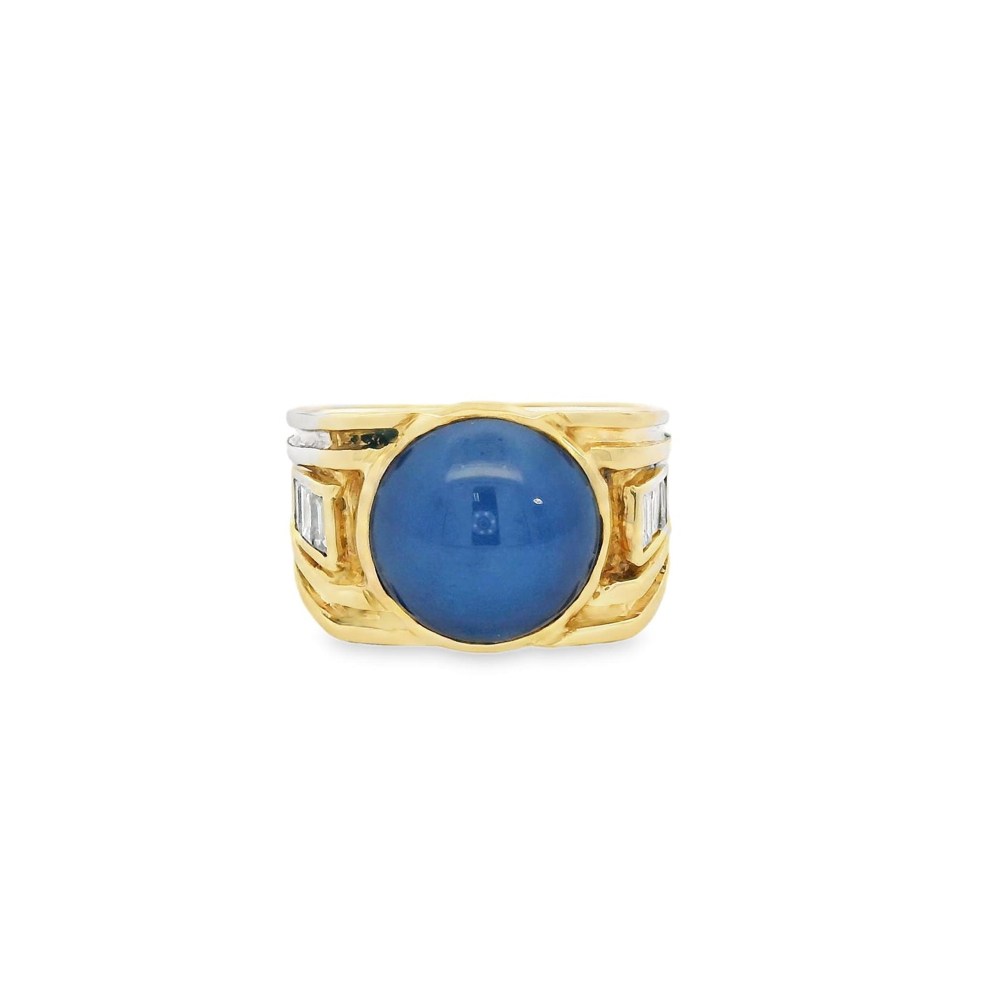 Blue Star Sapphire & White Diamond Ring in 14k Yellow  Gold 8US 9.79g.