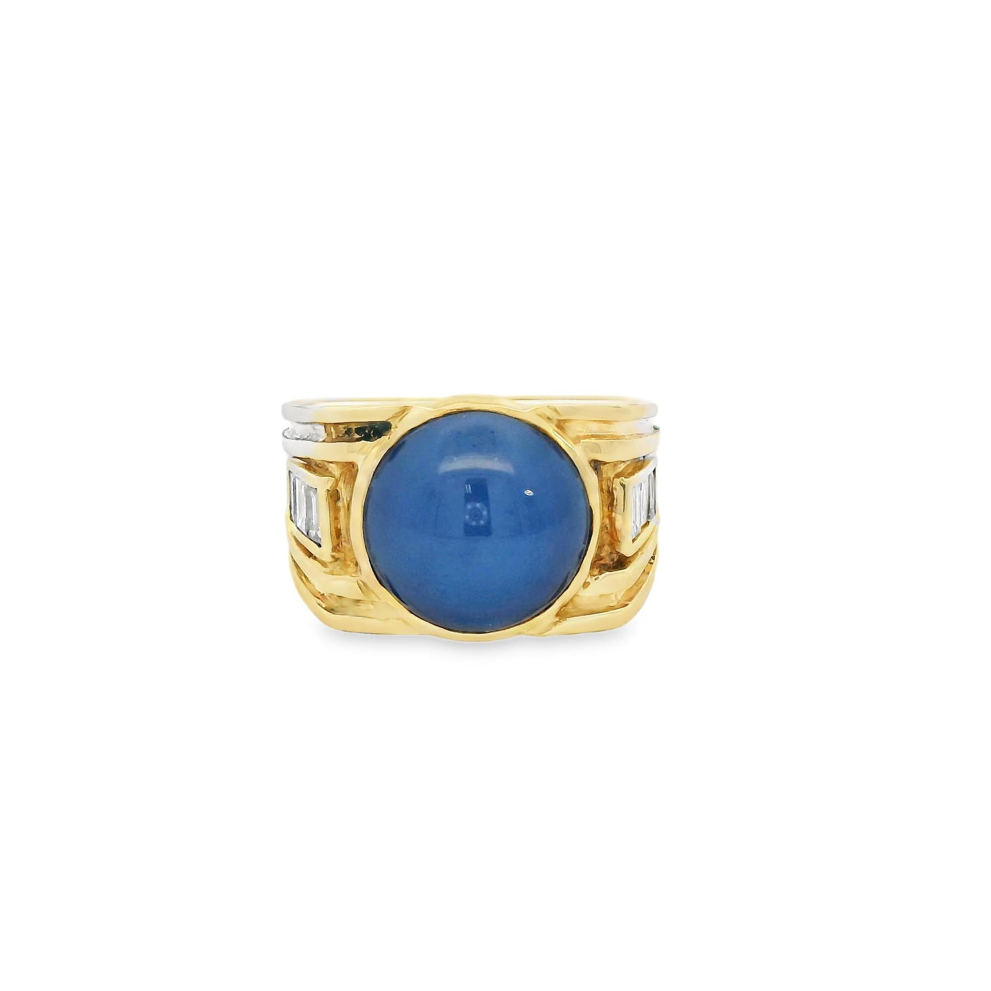 Blue Star Sapphire & White Diamond Ring in 14k Yellow  Gold 8US 9.79g.