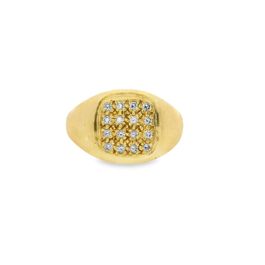 0.25 cttw. White Diamond Yellow Gold Signet Ring 7.75US 10,83g.