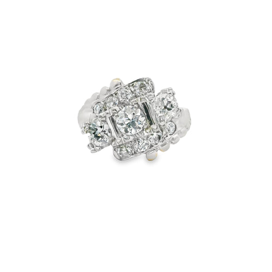 1.96cttw. White Diamond Vintage Cluster Ring in 14k White Gold 5US 6.65g.