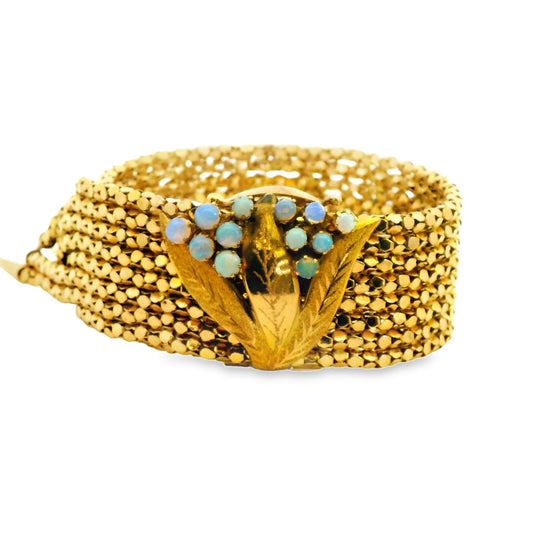 14k Yellow Gold Tassle Adjustable Size Bracelet with Opals 64.57g. 10"