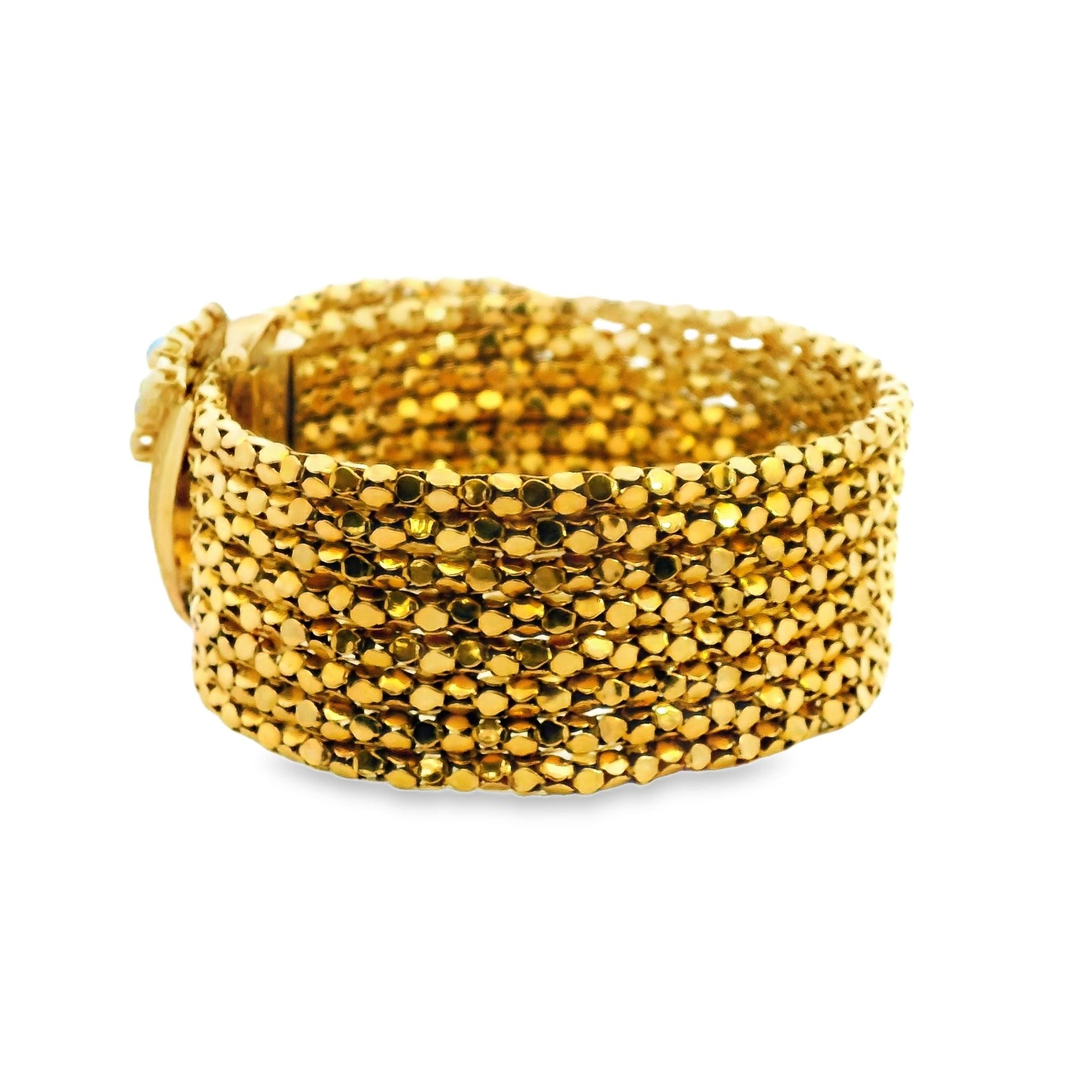 14k Yellow Gold Tassle Adjustable Size Bracelet with Opals 64.57g. 10"