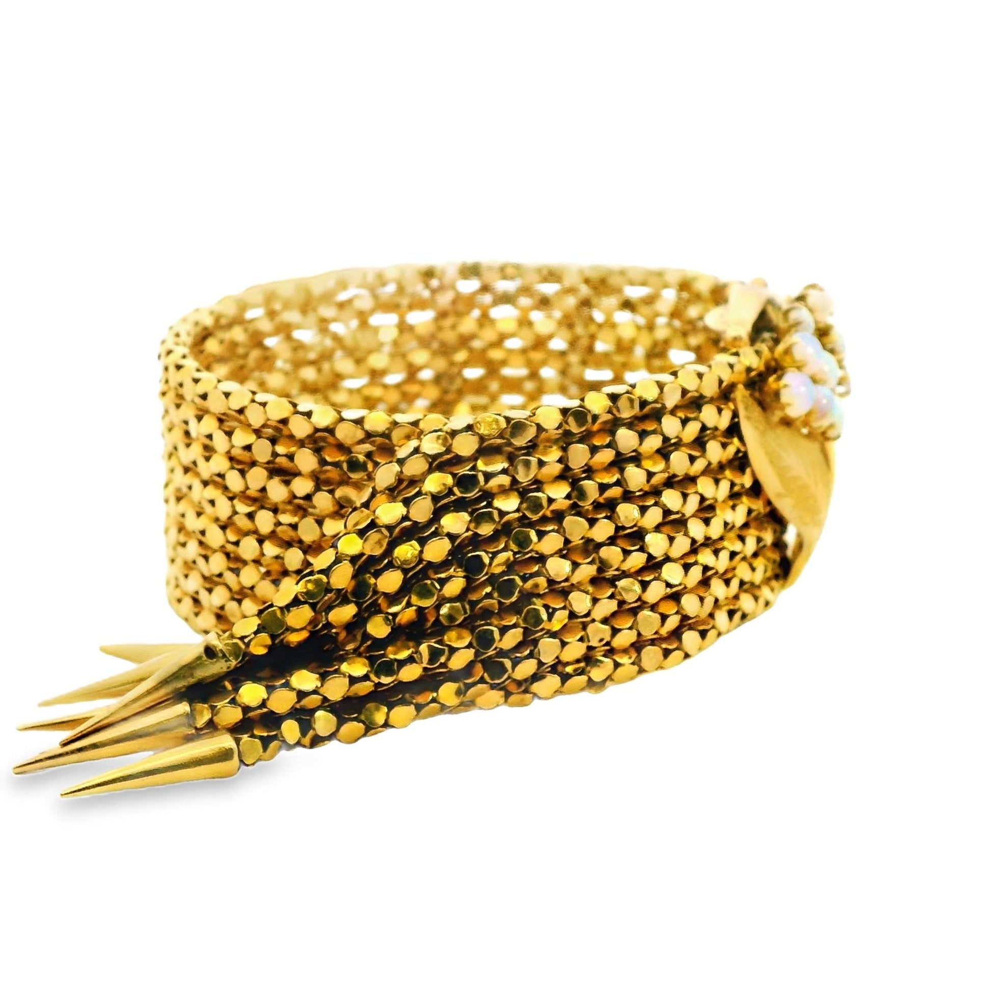 14k Yellow Gold Tassle Adjustable Size Bracelet with Opals 64.57g. 10"