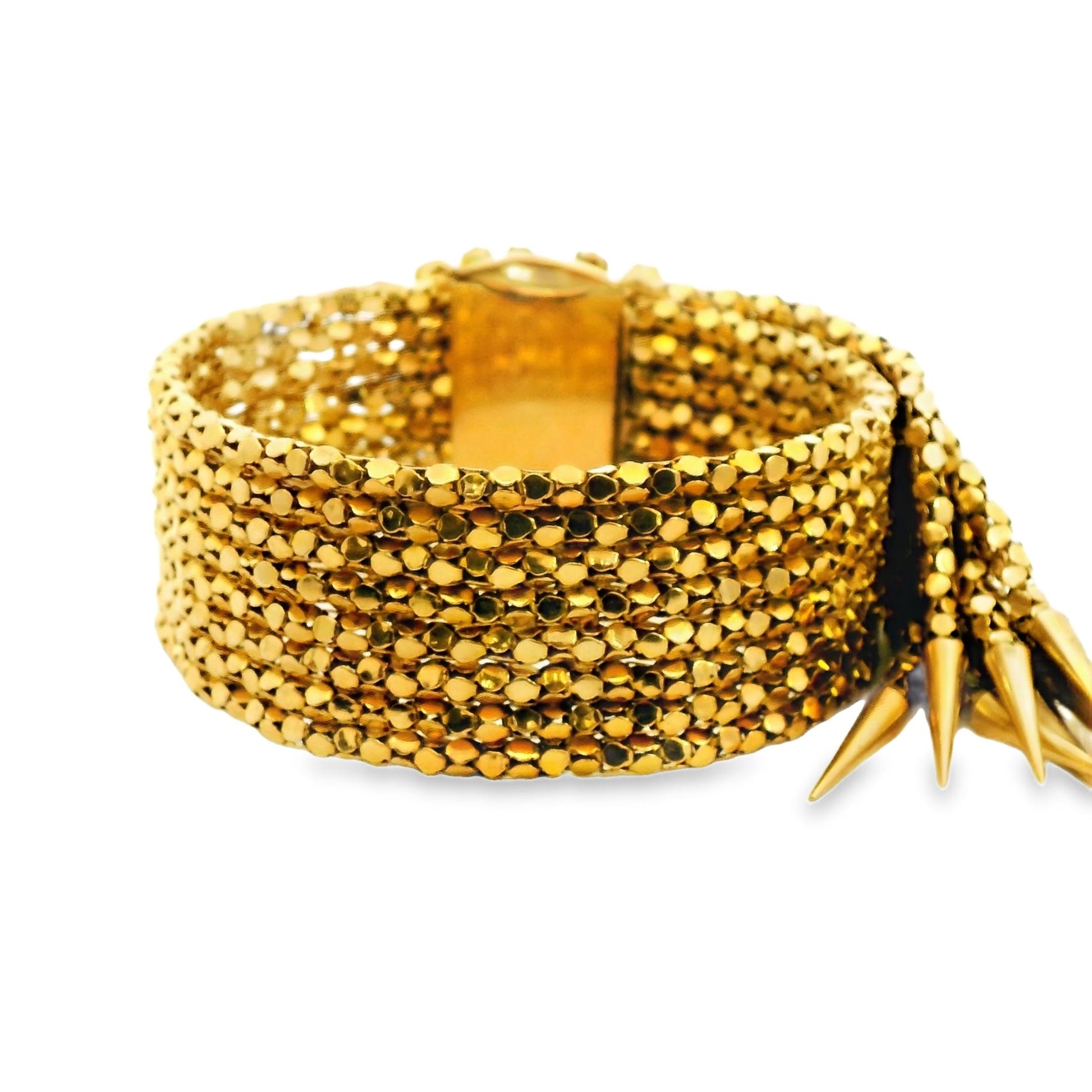 14k Yellow Gold Tassle Adjustable Size Bracelet with Opals 64.57g. 10"