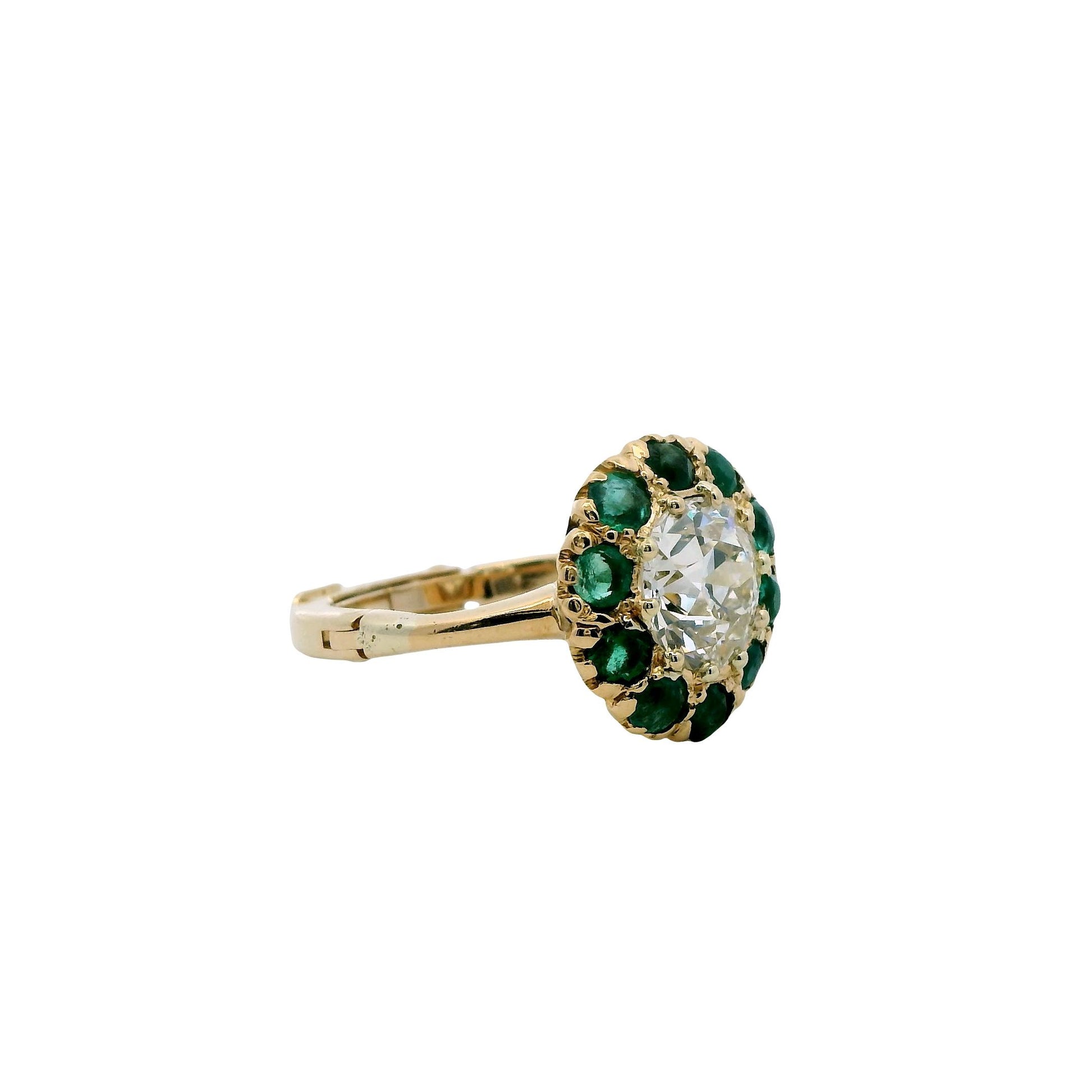 1.50ct White Diamond  & 0.60cttw. Green Emerald Ring in 18k and 14k Yellow Gold
