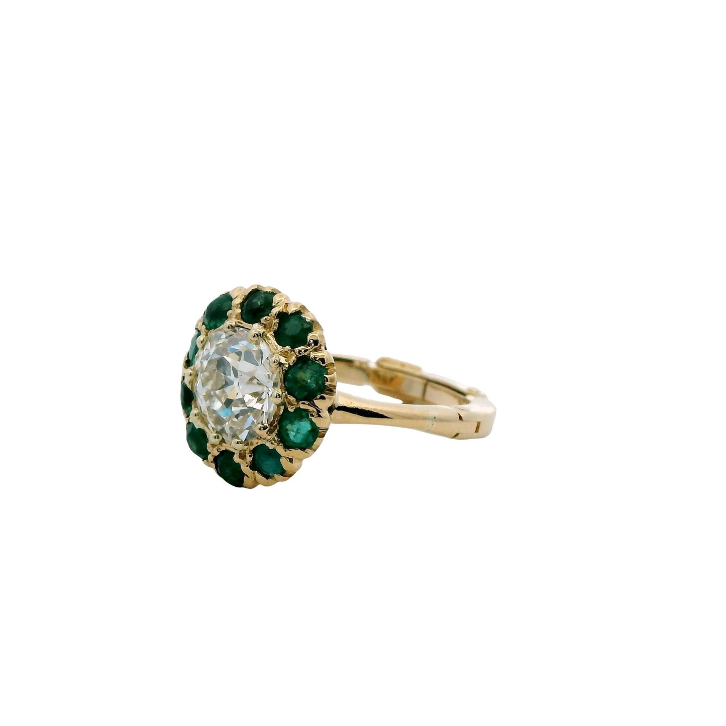1.50ct White Diamond  & 0.60cttw. Green Emerald Ring in 18k and 14k Yellow Gold