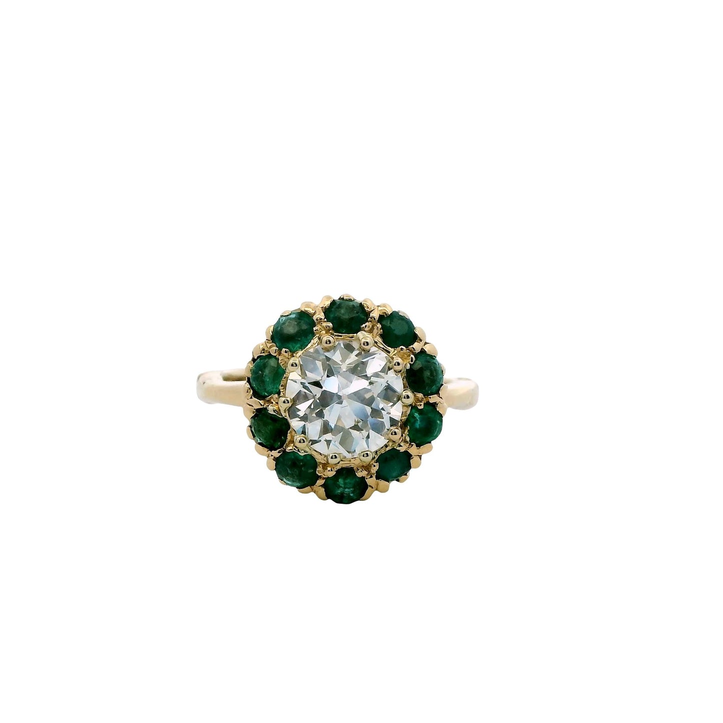 1.50ct White Diamond  & 0.60cttw. Green Emerald Ring in 18k and 14k Yellow Gold