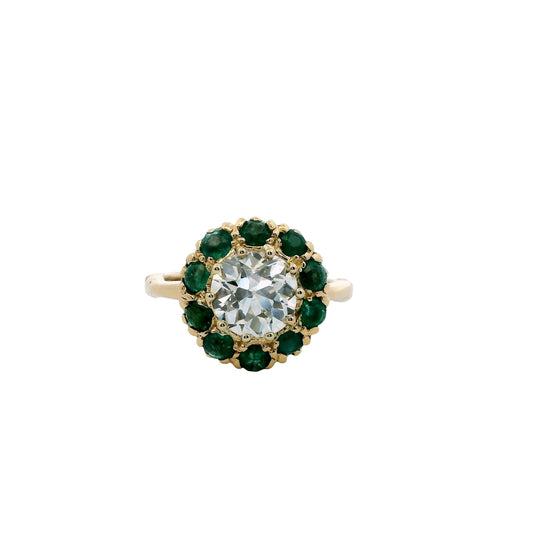1.50ct White Diamond  & 0.60cttw. Green Emerald Ring in 18k and 14k Yellow Gold