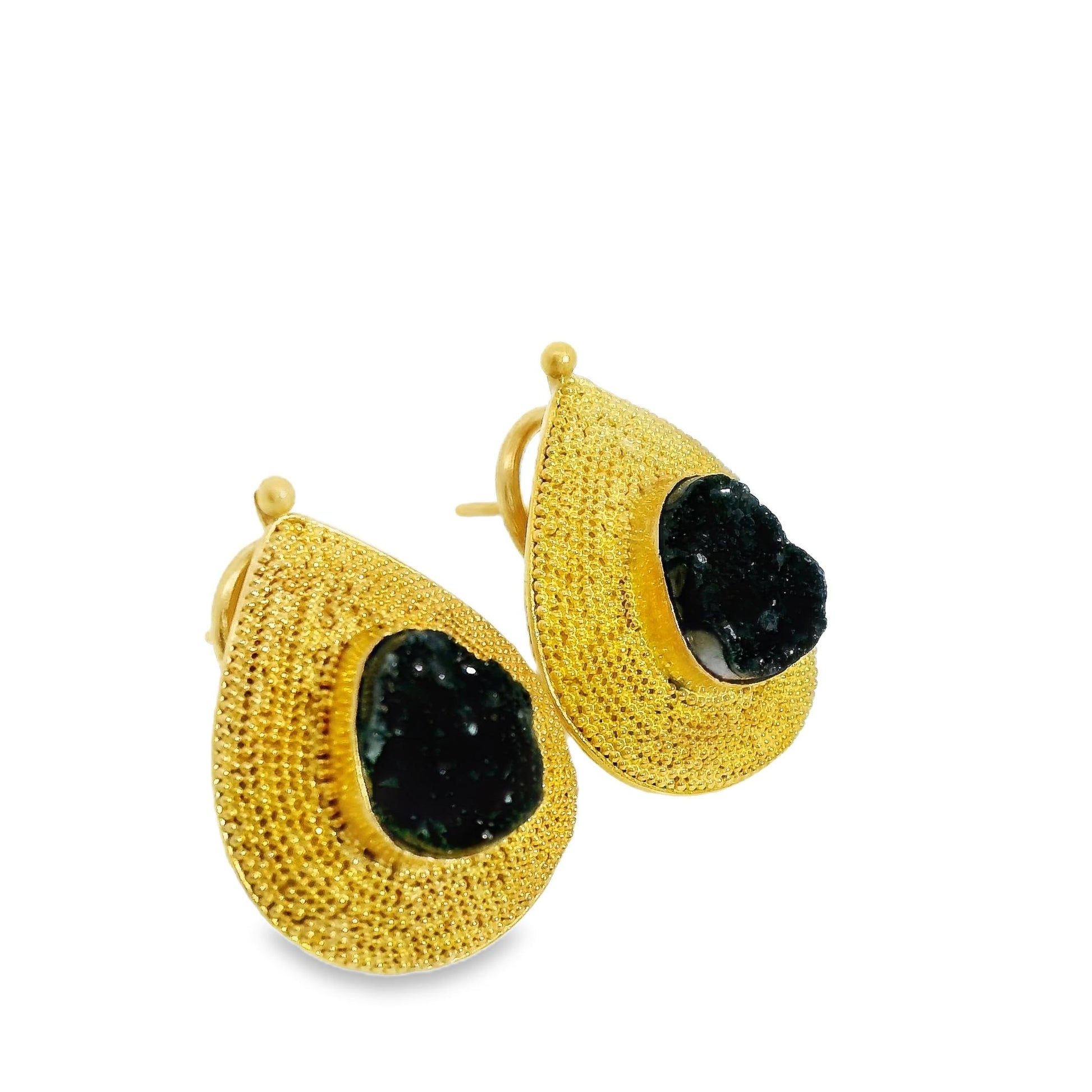 22k Yellow Gold Black Drusy Earrings 9.33g.