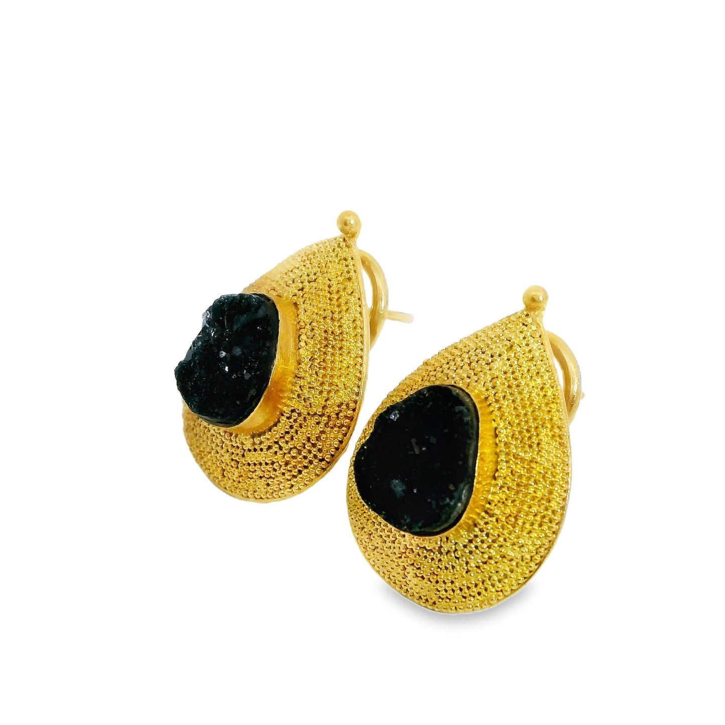 22k Yellow Gold Black Drusy Earrings 9.33g.