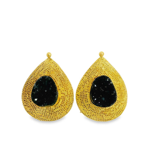 22k Yellow Gold Black Drusy Earrings 9.33g.