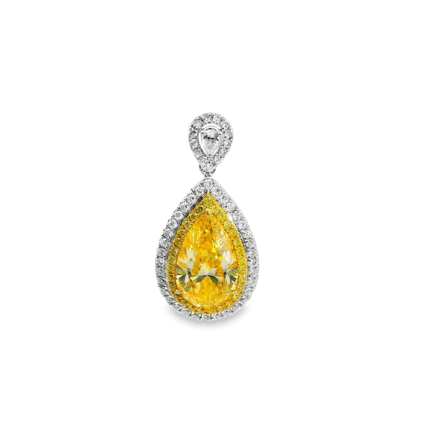3.02 Fancy Yellow Diamond & 0.56 cttw. White Diamond Pendant Necklace in 18k WG