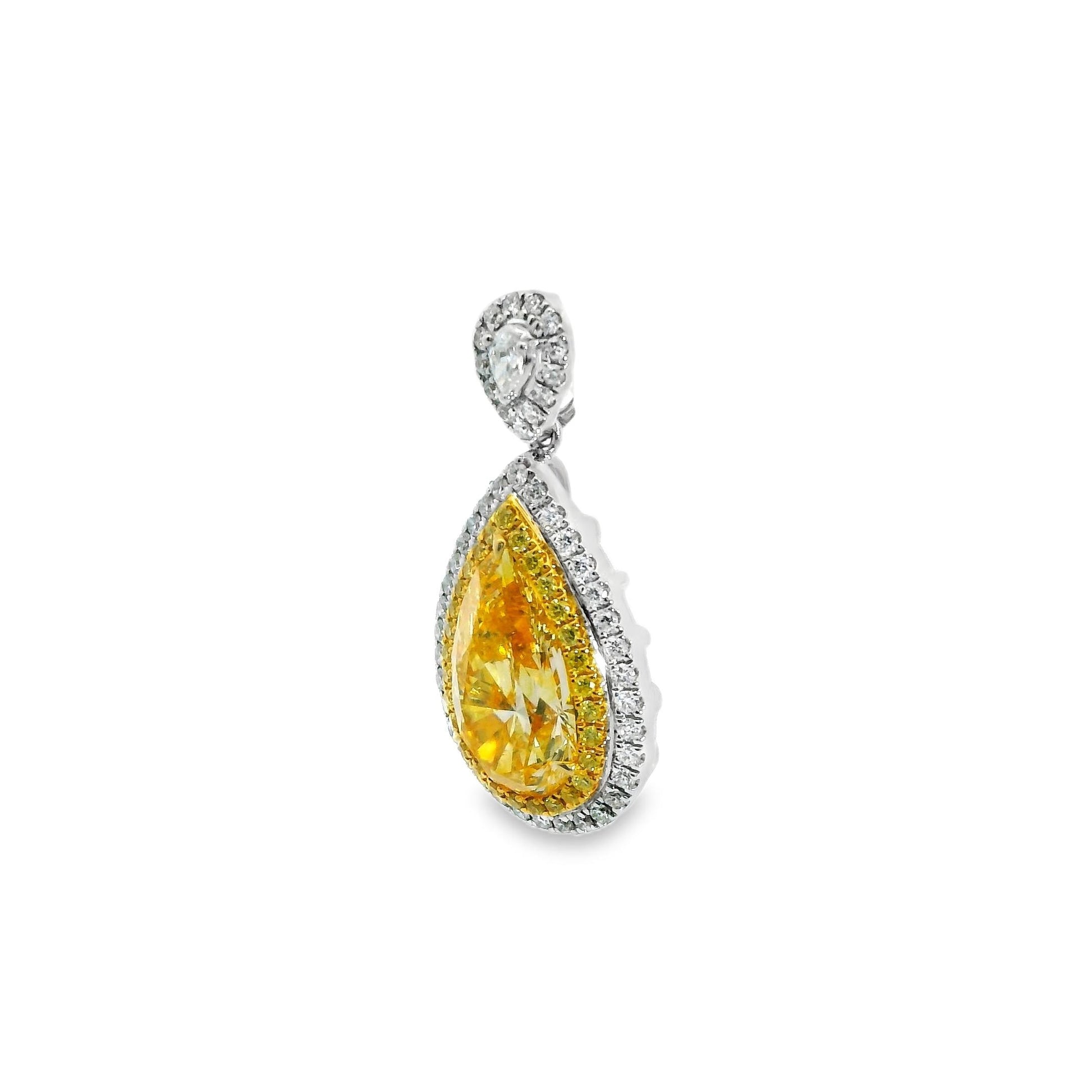 3.02 Fancy Yellow Diamond & 0.56 cttw. White Diamond Pendant Necklace in 18k WG