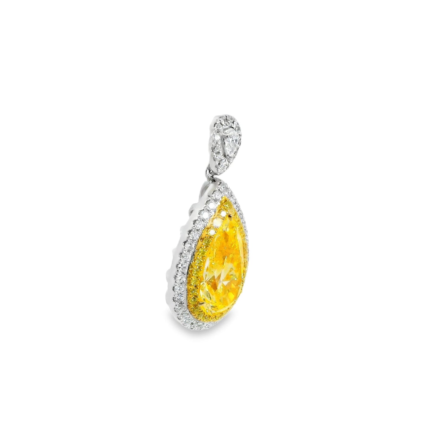 3.02 Fancy Yellow Diamond & 0.56 cttw. White Diamond Pendant Necklace in 18k WG