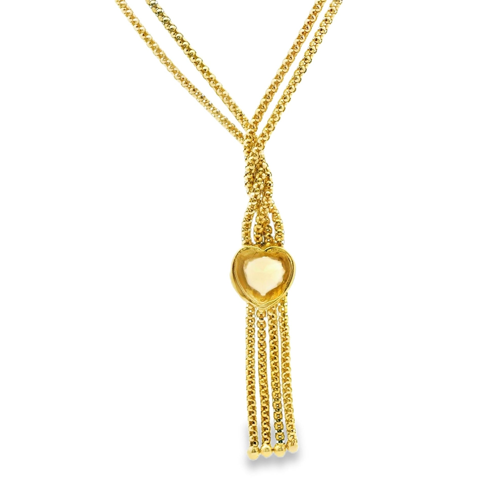 18kYellow Gold Double Chain Heart Pendant Necklace 13.73g. 17"