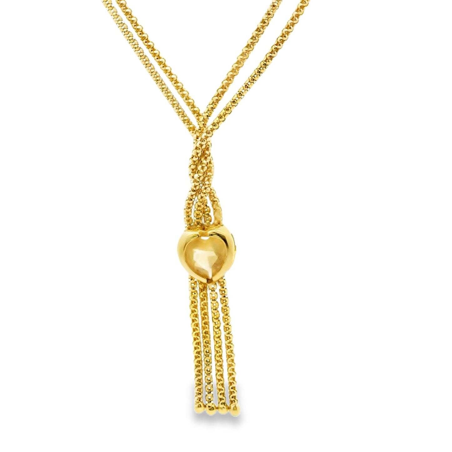 18kYellow Gold Double Chain Heart Pendant Necklace 13.73g. 17"