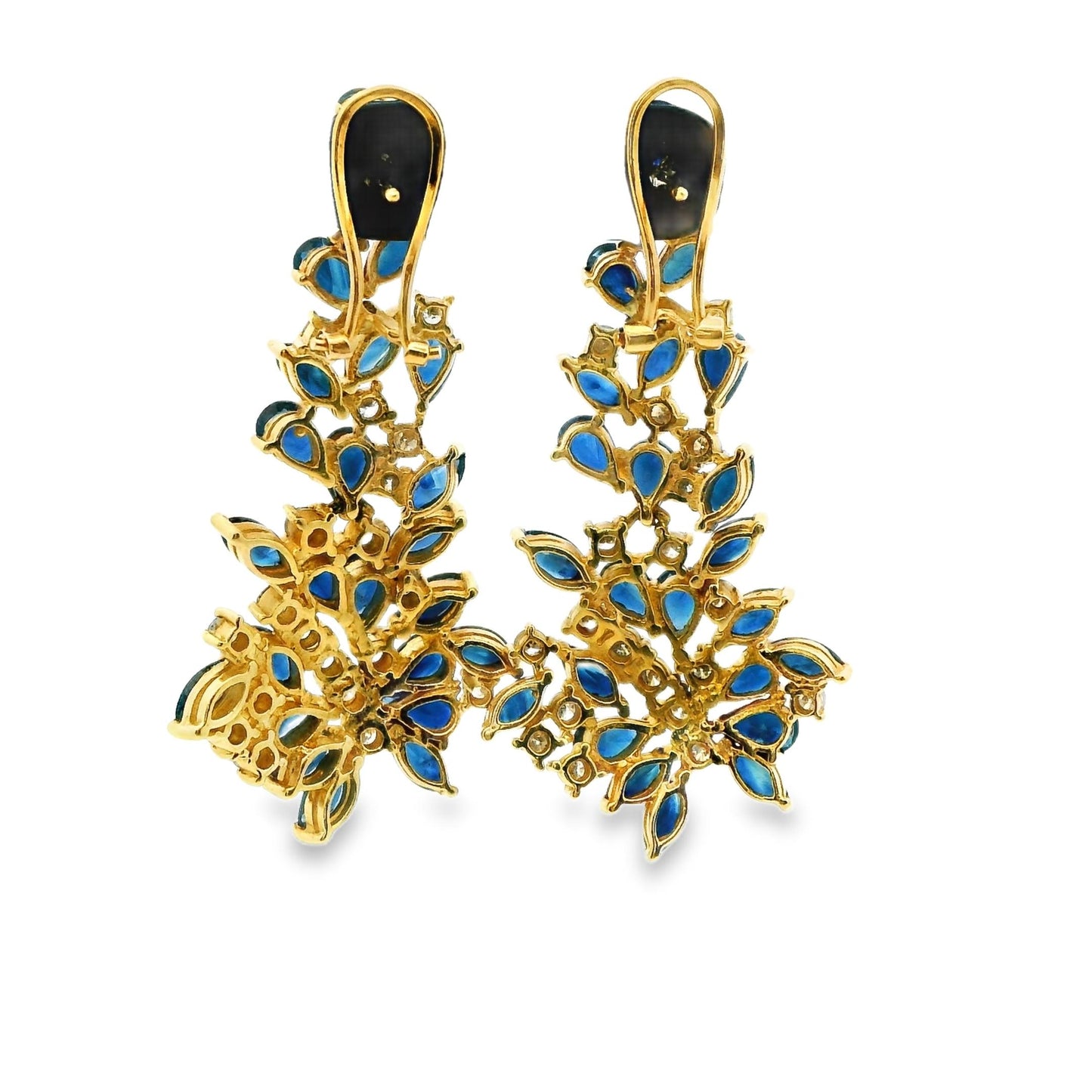 4.8cttw Blue Sapphire & 1.2cttw. White Diamond Drop Earrings in 14k Yellow Gold