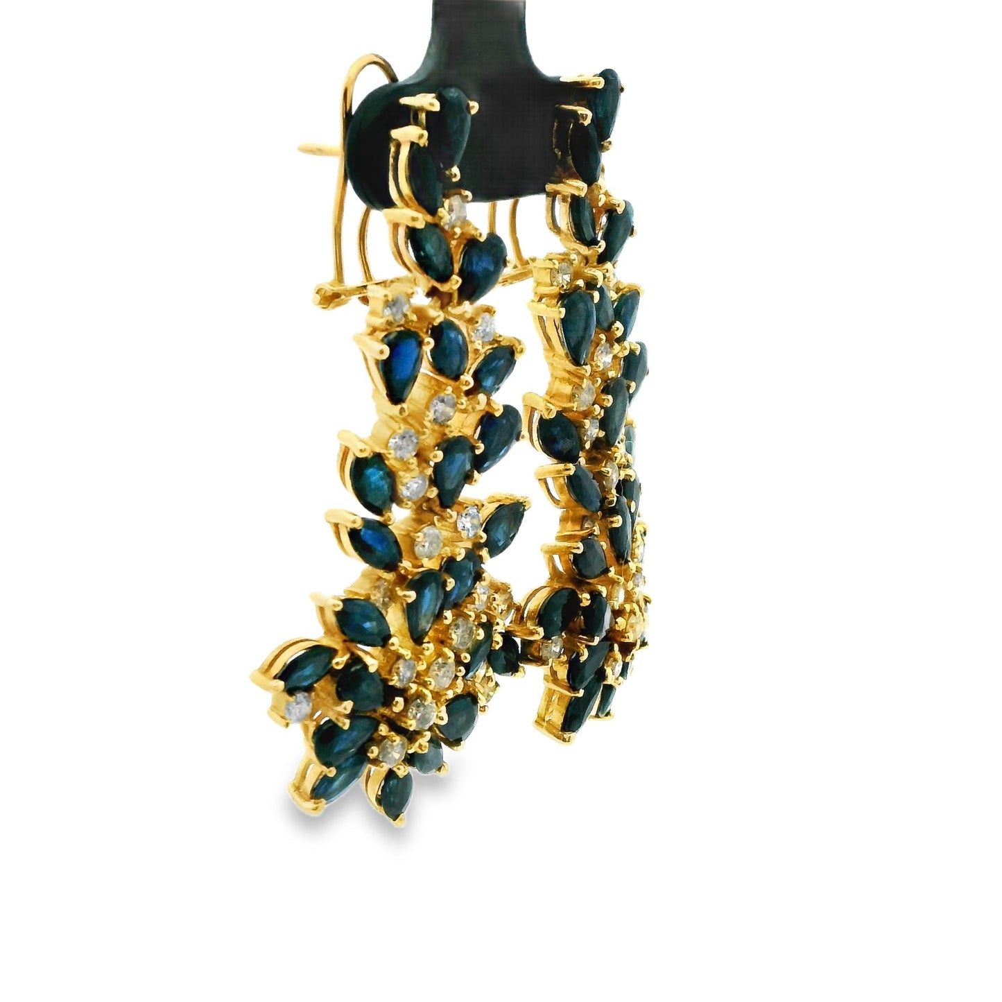 4.8cttw Blue Sapphire & 1.2cttw. White Diamond Drop Earrings in 14k Yellow Gold